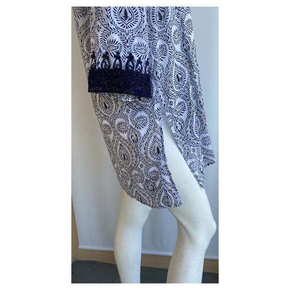 Roller Rabbit Cover-Up Tunic Dress Navy Gold Embroidery Print Blue sz M - Picture 6 of 10